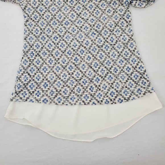 AB Studio Faux Layered Sweater White Blue Medium - Picture 4 of 9